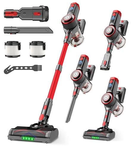 KTTLDRN Cordless Vacuum Cleaner, 650W, 55KPa Powerful Stick Vacuum, 70-Min Runtime, Self-Standing, Anti-Tangle Brush, OLED Display, for Carpet, Hardwood Floors and Pet Hair