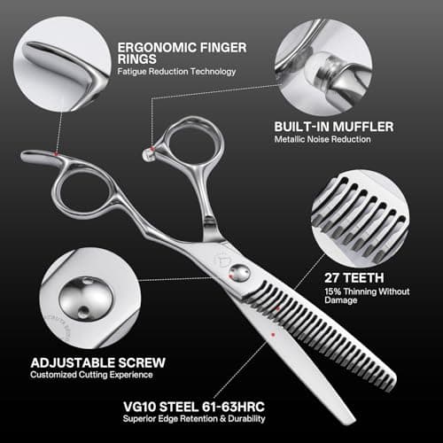 Professional 6.1 Inch Hair Thinning Shears VG10 Stainless Steel 27 Tooth 15% Low Thinning Rate for Seamless Blending and Controlled Texturizing - Thumbnail 4