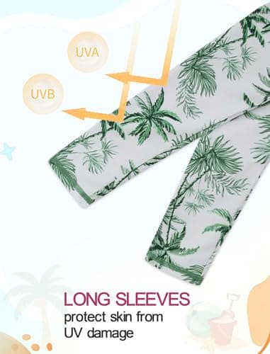 Seanrui Swimsuits for Teens Bathing Suits Size 14-16 Rash Guard for Girls UPF 50 Long Sleeve Swim Shirt Swimsuit White Palm - Thumbnail 5