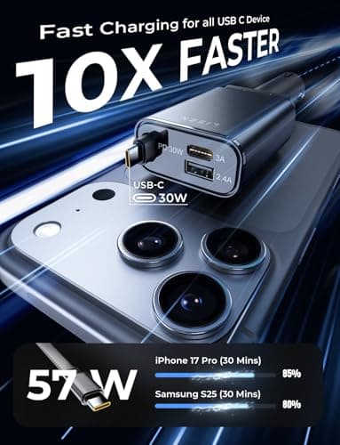 LISEN Car Charger USB C Fast Charge, Retractable Car Charger USB C [98% Space-Smart] Valentines Day Gifts Car Accessories for Him Her Women Men Phone Type C Car Charging for iPhone 17 16 15 Samsung - Thumbnail 2