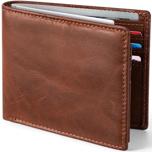 GSOIAX Top Genuine Grain Leather Premium Crazy Horse Wallet for Men-Handcrafted Vintage RFID Blocking Bifold 11 Card Slots 2 ID Windows & 2 Cash Pockets Gift Box Packaging for Him(Brown) - Image 1
