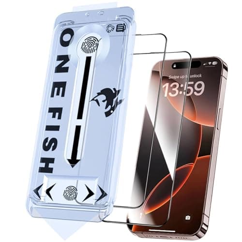 OneFish Screen Protector Glass for iPhone 17e/16e/13/13PRO/14, 9H Glass Scratch Resistant, Dynamic Island Compatible, HD Clarity Tempered Film with Installation Frame, Easy Installation, 2Pack.