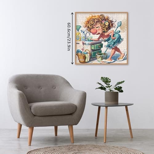 Funny Woman Theme Puzzles for Adults 1000 Pieces. Housework Disaster Scene Jigsaw Puzzles. Challenging Cartoon Art Puzzles - Thumbnail 5