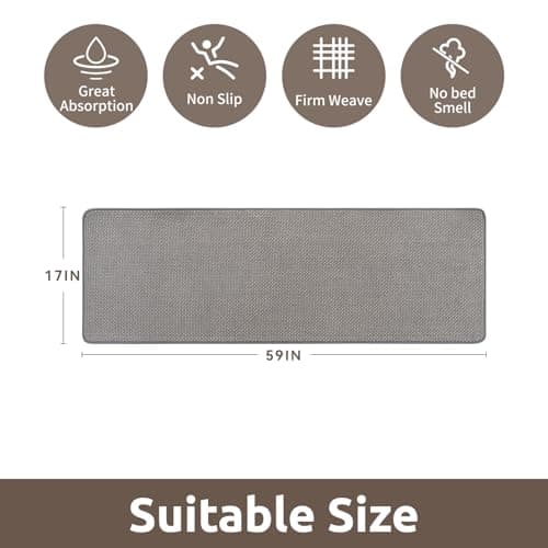 AMOAMI Chenille Bath Mat Super Absorbent Bathroom Mat Quick Dry Low Pile Bath Mats for Bathroom Washable Rubber Backed Bathroom Runners Fit Under Door, Front of Bathtub, Sink, LIGHTGREY&Beige 17"x59" - Thumbnail 2