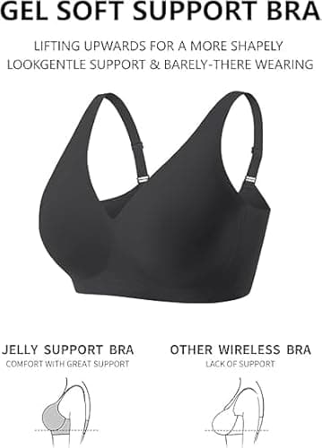 COCOMARTS Jelly Bras for Women No Underwire Seamless Push Up Comfortable Tshirt Everyday Deep V Bra with Support and Lift Black Medium - Thumbnail 6