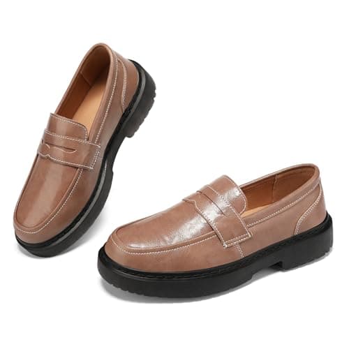 BEAUSEEN Women's Penny Loafers Slip On Comfortable & Lightweight Driving Moccasins Casual Office Work Flats Cute Business Dress Shoes, Nude, 10 US - Image 1