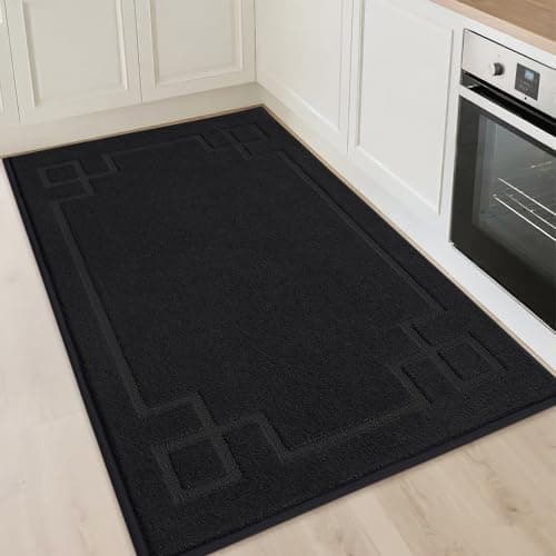 BEQHAUSE Kitchen Rugs Non-Slip Washable, Machine Washable Kitchen Mats Absorbent Soft Kitchen Runner Rugs for Floor,Sink,Hallway,Laundry,32"x48", Black