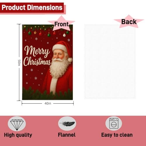 This Santa Claus Pattern Flannel Holiday Blanket Measures 40x50in and is Perfect for use on The Sofa, Bed, or for picnics. It's Warm and Lightweight, Making it an Ideal Gift and Home Decor. - Thumbnail 4