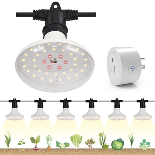 DingChen Outdoor Grow Lights Waterproof, Full Spectrum String Grow Light with 22FT Light String Cord for Seedling, Veg, Flower in Greenhouse, Garden, Backyard, Farm (6 Lights, with Smart Plug) - Image 1