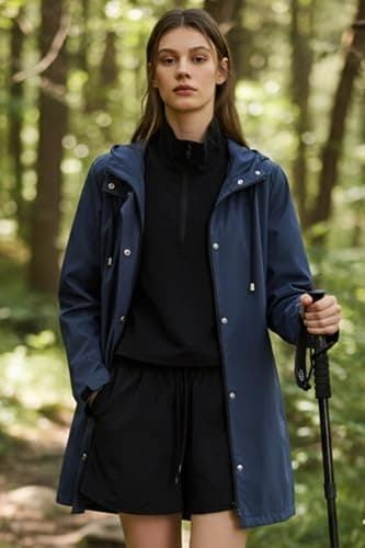 Orolay CHIIONE Women's Waterproof Long Rain Jacket Hooded Windbreaker Trench Coat Lightweight Packable Raincoat for Travel Outdoor - Thumbnail 3