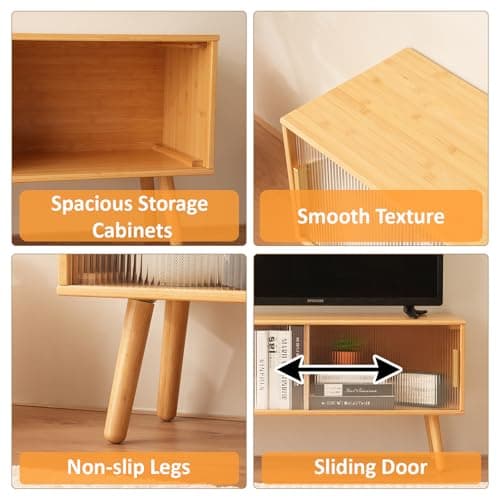 Baveke Bamboo TV Stand for TVs up to 50 Inches, Entertainment Center is Feat FSC-Certified Bamboo for Gaming Console, Modern Accent TV Console Cabinet for Living Room Bedroom (39.4) - Thumbnail 6