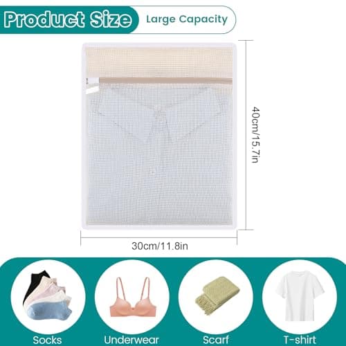 Dntorx 4Pcs Durable Cotton Mesh Laundry Bags for Delicates, 12×16inch Breathable Laundry Mesh Wash Bags with Sturdy Zipper for Delicates, Clothes, Pants, Underwear, Bra, Socks (M) - Thumbnail 2