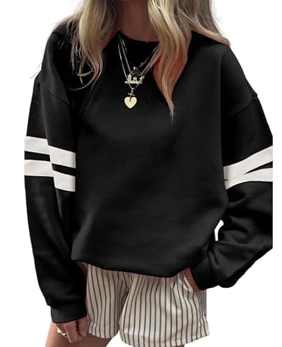 KevaMolly Women Varsity Striped Drop Shoulder Sweatshirt Black S