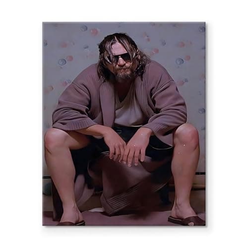 VYPEROCK Chill Framed Canvas Wall Art Bathroom Decor The Dude in Robe from The Big Lebowski Poster Print Legendary Comedy Painting Pop Artwork for Den Game Room Dorm Wall Home Decoration, 8x10inch - Image 1