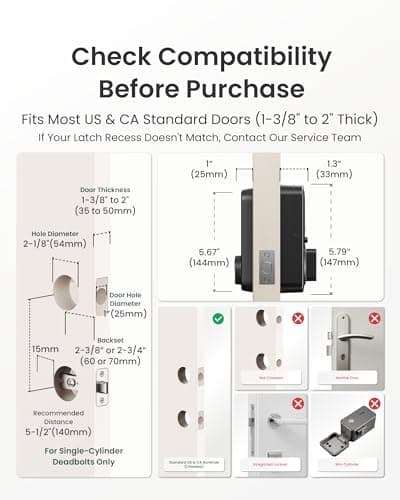 DESLOC B200 Fingerprint Smart Door Lock with App Control, Keyless Entry Deadbolt for Front Door, Auto Lock, Touchscreen Keypad, 8 Unlock Methods, USB-C Backup Power, 12-Month Battery, BHMA Grade3 - Thumbnail 6