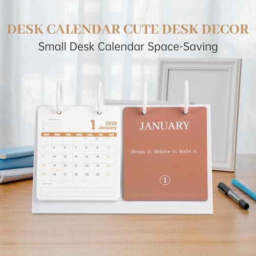 Bibiage Small Desk Calendar 2025-2026, Dec 2025 to Dec 2026, Monthly Decorative Flip Calendar for Desk with Motivational Quotes, Cute Desk Decor, Office Supplies, 10" x 6", White - Thumbnail 3
