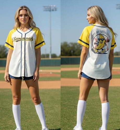 Baseball Jersey for Women Baseball Player Shirt Game Day Fan Striped Baseball Player Button Down Short Sleeve Tops Yellow-White - Thumbnail 6