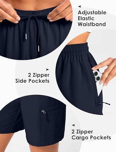 Cyasundent Women's 9" Hiking Cargo Shorts Lightweight Stretch Quick Dry Athletic Golf Summer Bermuda Shorts for Women (Navy_L) - Thumbnail 3