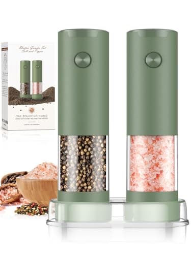 Salt and Pepper Grinder Set Mom Gifts, Electric Automatic Green Salt Pepper Shakers Home Kitchen Gadgets for New Home, Adjustable Coarseness Pepper Grinder Kitchen Appliances - Image 1