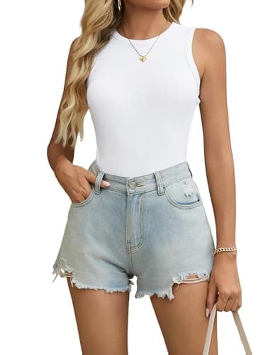 Quenteen Basic Tops for Woman Garment Friendly Crew Neck Ribbed Knit Slim Fit Tank Tops 2026 White Summer Outfits White X-Large - Thumbnail 4