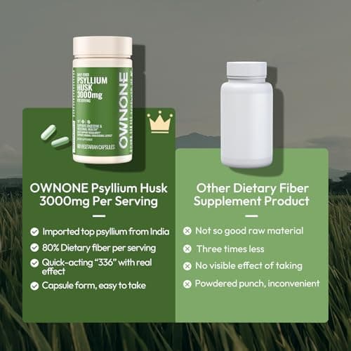 OWNONE Psyllium Husk Capsules, Natural Fiber Supplement for Women & Men, 3000mg Psyllium Husk Powder per Serving, Vegan Colon Cleanser, Fiber Capsules for Overall Digestive Health, Easing Constipation - Thumbnail 5