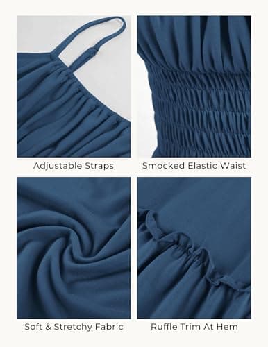 GRACE KARIN Womens Dress Summer Casual Smocked Maxi Dress Sleeveless Ruffle Hem Sundress Long Cami Dresses with Pockets Blue L - Thumbnail 5