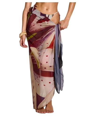 SHENHE Women's Sarong Bathing Suit Cover Up Long Pareo Beach Wrap Skirt Beach Coverups Brugundy Large - Image 1