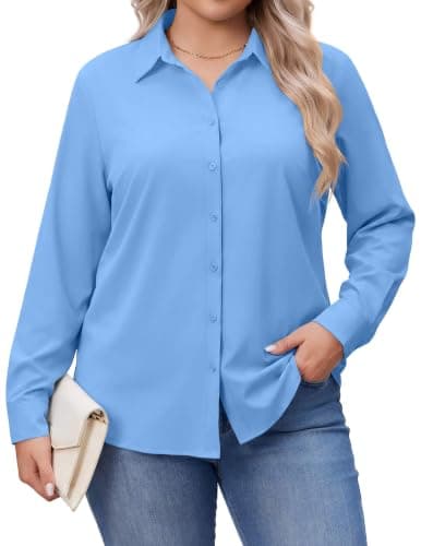 IN'VOLAND Womens Plus Size Long Sleeve Shirts Button Down Collared Shirt - Image 1