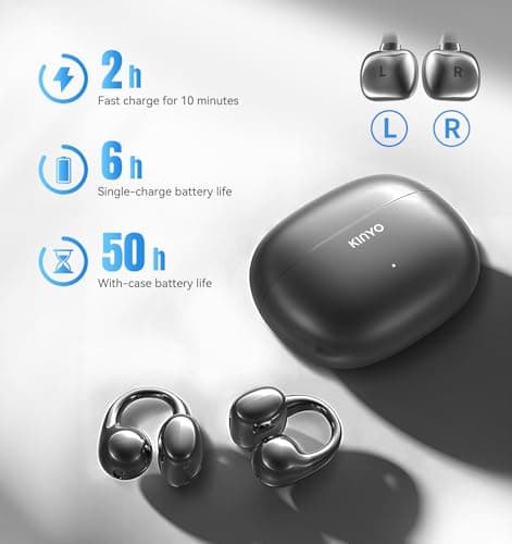 King Lucky Next-gen Clip on Earbuds Open Ear Wireless Bluetooth 6.0 Headphones with Mic,50H Play,ENC,IPX5 Waterproof,Sports Ear Buds,Comfortable for Small Ears&Fitness,Running (Black, Standard Size) - Thumbnail 6