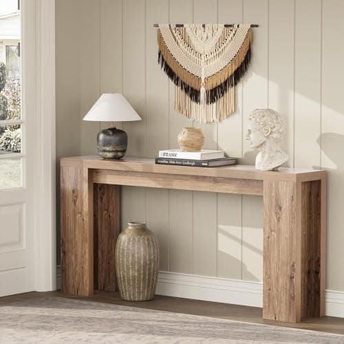 70.9 Inch Extra Long Console Table, Farmhouse Entryway Table with Thickened Base, Wood Sofa Table Behind Couch Table, Narrow Entryway Accent Table for Living Room, Hallway, Entrance, Foyer, Brown - Thumbnail 6