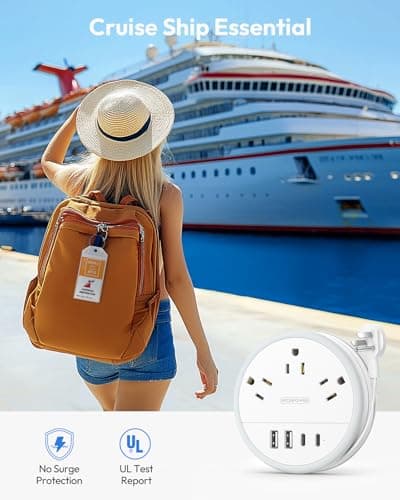 NTONPOWER Travel Power Strip, Travel Essentials, Cruise Essentials 2026 3 Outlets 4 USB Ports(2 USB C), 4FT Wrapped Around Extension Cord for Travel Cruise Ship Beach Vacation Essentials White - Thumbnail 4