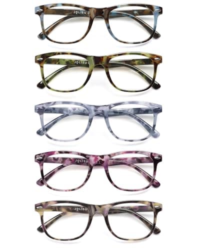 JOLISU Reading Glasses For Women - 5 Pack Stylish Readers For Womens Men Spring Hinge Eyeglasses -Blue Light Blocking Protection Frame (1.25)