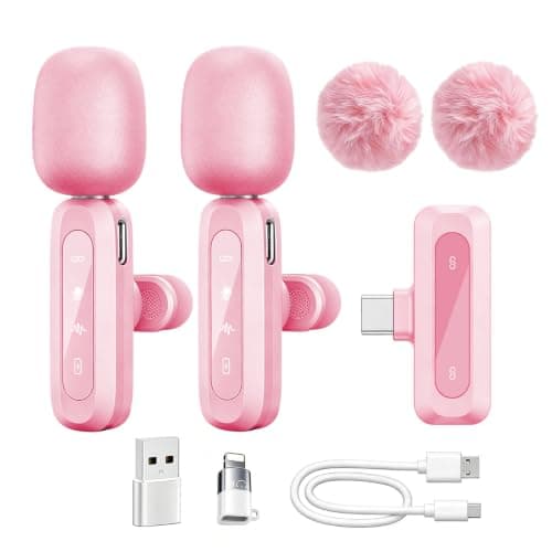 tongyu J3 Lavalier Microphone Wireless Mini Mic for iPhone Android/Tablet/PC Video Recording Clip-on Mics with DSP Noise Cancellation, Ideal for Vlog Tiktok YouTube Content Creator-Pink