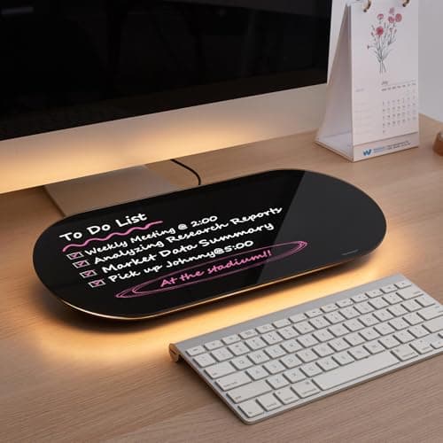 TSJ OFFICE Glass Desktop Whiteboard - 17 X 7 Inches Small Dry Erase Board with Warm Light, Black Glass White Board Surface Notepad with 1 Drawer, Desk Organizers for Office, Home, School Supplies - Image 1