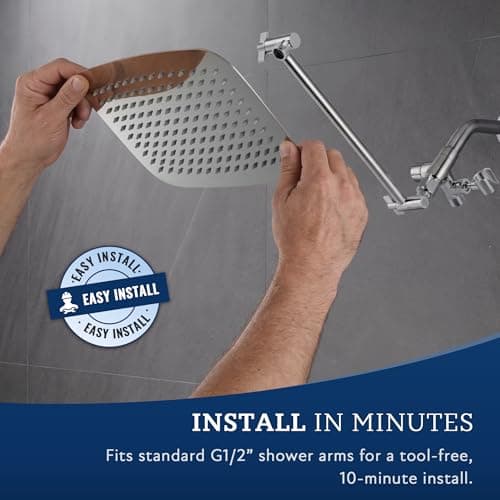 G-Promise All Metal 14 Inch Dual Square Shower Head with Handheld Spray Combo, Rain Shower Head, Adjustable Extension Arm, 3-Way Diverter, 71 Inch Extra Long Hose - A Bathroom Upgrade (Chrome) - Thumbnail 5