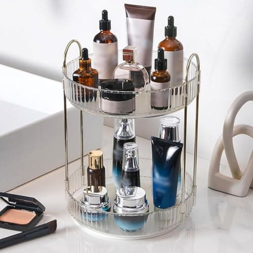 360 Rotating Makeup Organizer and Storage for Vanity Countertop 2 Tiers, High Capacity Cosmetic Skincare Perfume Organizers for Dresser Bathroom Lazy Susan - Thumbnail 2