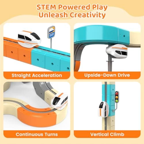 Electric Train Set 124PCS 3D Flexible Race Track for Kids 3 4 5 6 7 8 Years Old, Gravity-Defying Rail Building Toys with Motorized Car, STEM Learning Toy Gift for Toddlers Birthday - Thumbnail 3