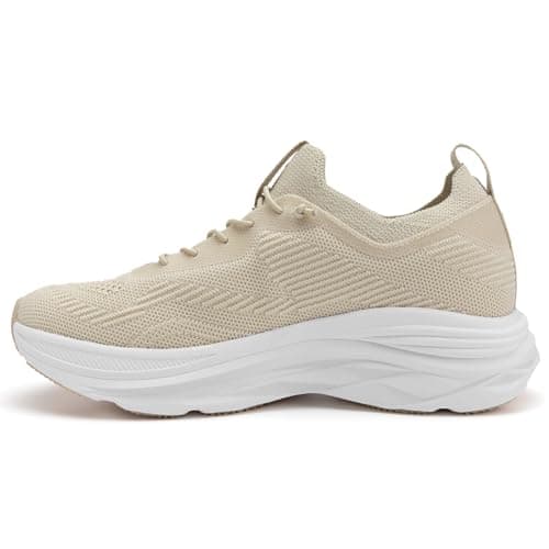 Athlefit Women's Slip On Walking Tennis Shoes Hands Free Non sllip Lightweight Breathable Gym Workout Athletic Sneakers, Khaki, Size 9, AD01954 - Thumbnail 3