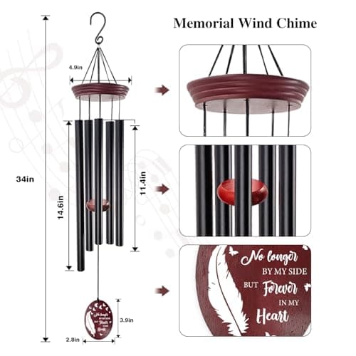 Howarmer Memorial Wind Chimes for Loss of Loved One, 33.5" Sympathy Wind Chimes with Feather & Butterfly Remembrance Sail, Deep Tone Bereavement Gift for Loss of Mom Dad, Outdoor Garden Decor - Thumbnail 2