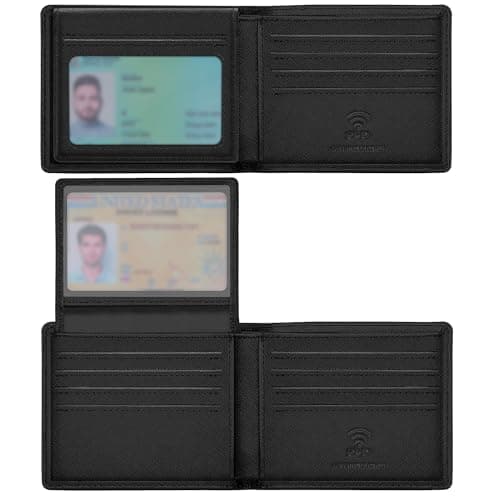Travelambo Genuine Leather Wallet for Men with Gift Box - Handmade Bifold Stylish - Mens Wallets Rfid Blocking with 2 ID Windows