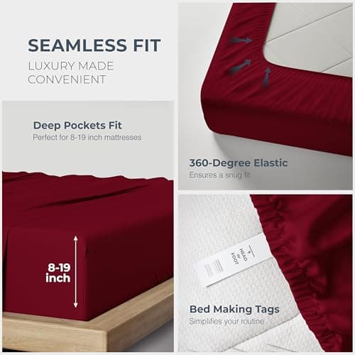 THREAD SPREAD 100% Egyptian Cotton King Size Sheets Set - Luxury 1500 Thread Count Egyptian Cotton Sheets King Size, 17" Deep Pocket, Soft, Cooling Sateen Weave Hotel Quality Bedding Set - Burgundy - Thumbnail 6