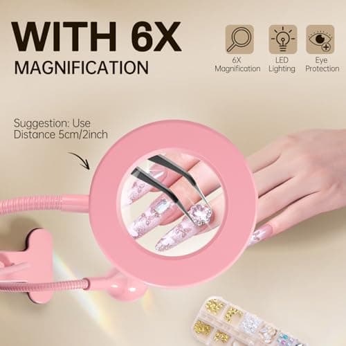 AORAEM LED UV Nail Lamp: Double-Headed Gooseneck Lamp for Gel Nails, LED Flash Cure Lamp with 6X Magnifier Home DIY Salon, Pink - Thumbnail 3