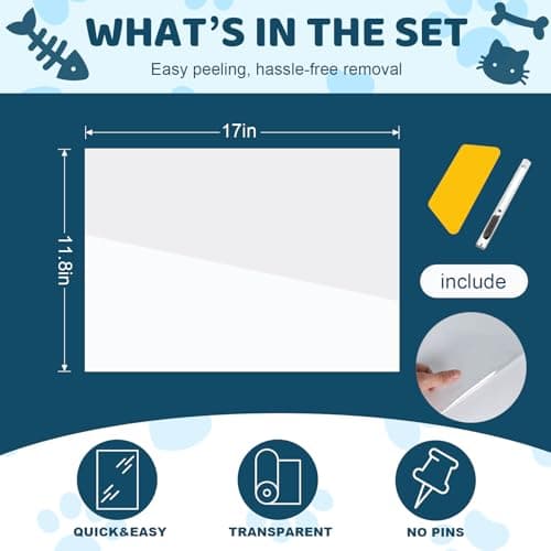 Cat Scratch Furniture Protector, Cat Scratching Mat, Trimmable Self-Adhesive Cats Claws Scratch Pads, DIY Carpet Mat Replacement for Cats Tree, Cats Wall Shelves (Transparent, 17x11.8in-16pcs) - Thumbnail 2
