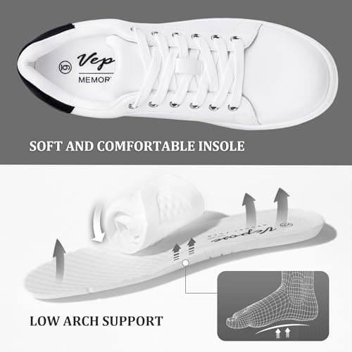 Vepose Women's Fashion Casual Sneakers, Laces Trendy Sneakers Low Platform with PU Leather, Black and White, Size 9 US - Comfortable Walking Shoes (CJY8002 White Black 09) - Thumbnail 4