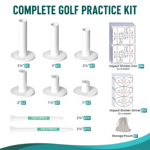 68 Pcs Golf Mat Tees Set, Mix Sizes Rubber Tees for Simulator & Hitting Mats, Golf Swing Training Aid with Impact Tape and Bamboo Tee for Beginners & Pro Golfers Indoor or Driving Range Practice - Thumbnail 2
