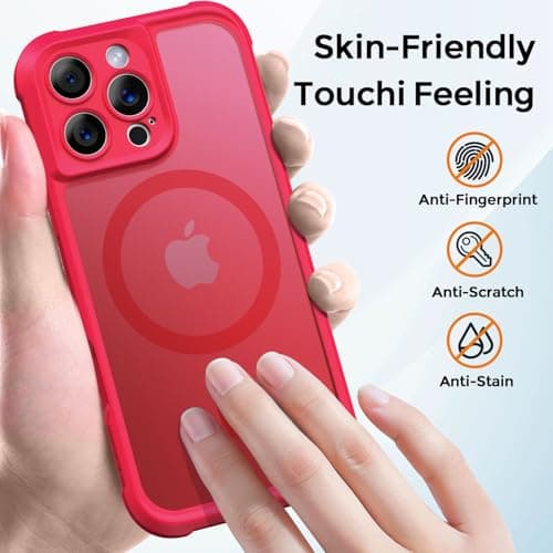 Thomo Magnetic for iPhone 16 Pro Case, [Full Camera Protection] [Compatible with Magsafe] Military-Grade Shockproof, Anti-Fingerprint Translucent Matte Phone Case,Red - Thumbnail 6