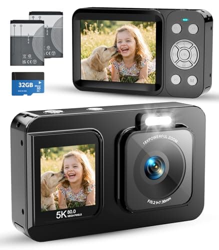5K 80MP Digital Camera for Photography, Point and Shoot Vlogging Camera with Dual Screen, 18X Zoom & Auto Focus, Compact Camera for Kids Teens Beginners, IMX258 Sensor, Webcam Mode, Black - Image 1