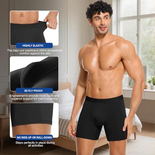 MEETYOO Men's Underwear Boxer Briefs Pack, Moisture-Wicking Underwear for Men Breathable No Ride Up Boxers - Thumbnail 3