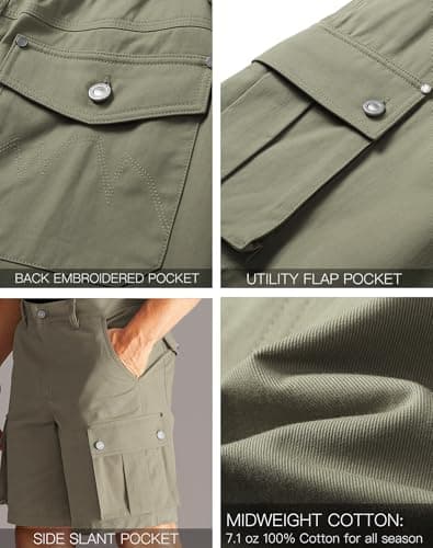 CHRONOLINE Men's Work Shorts Regular Fit Midweight Cotton Twill Cargo Shorts for Men Outdoor Shorts with Pocket, Olive Gray, 40 - Thumbnail 6