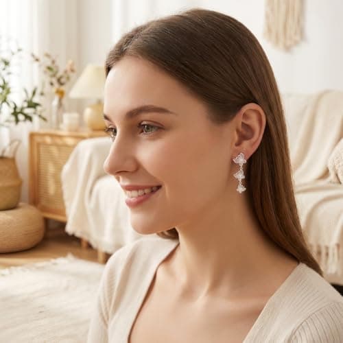 Butterfly Drop Earrings for Women, Lightweight Silver Dangle Earrings Minimalist Long Chain Design, Elegant Jewelry for Daily Wear, Wedding, Gift for Her - Thumbnail 4